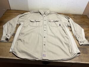 Ariat FR Work Shirt Mens Size XXL Khaki Long Sleeve Button Pockets Solid Vent